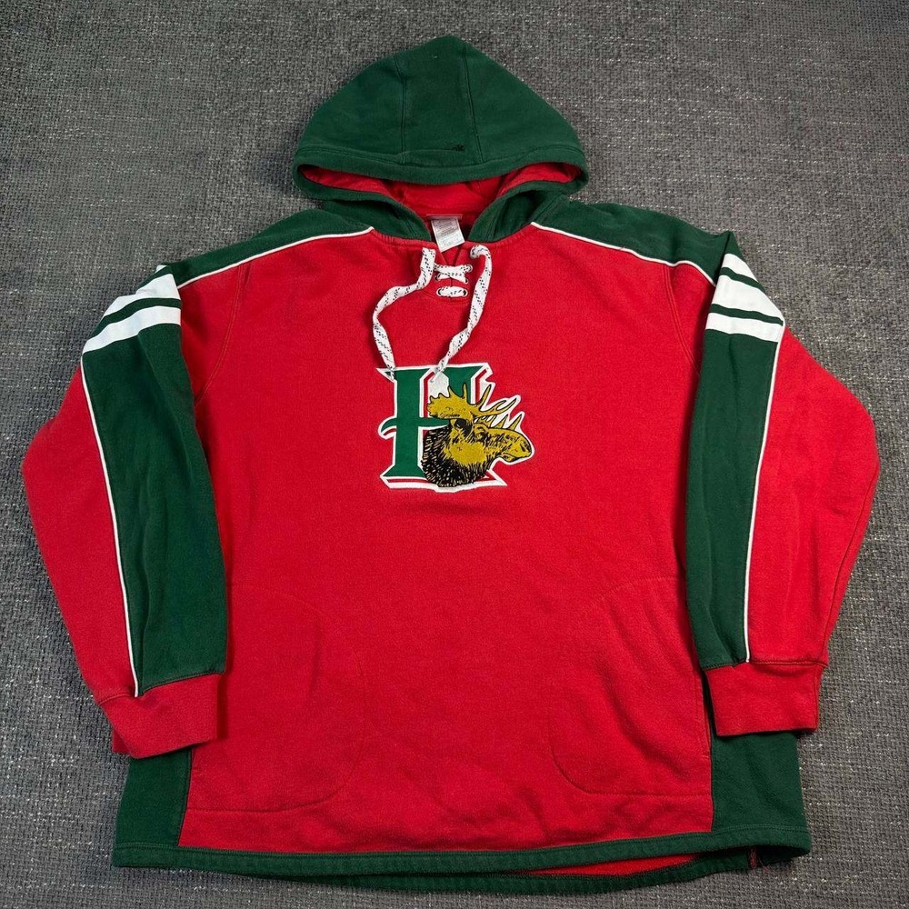 Reebok Halifax Mooseheads Hoodie Mens XL Red Green Lace Up Face Off Collection